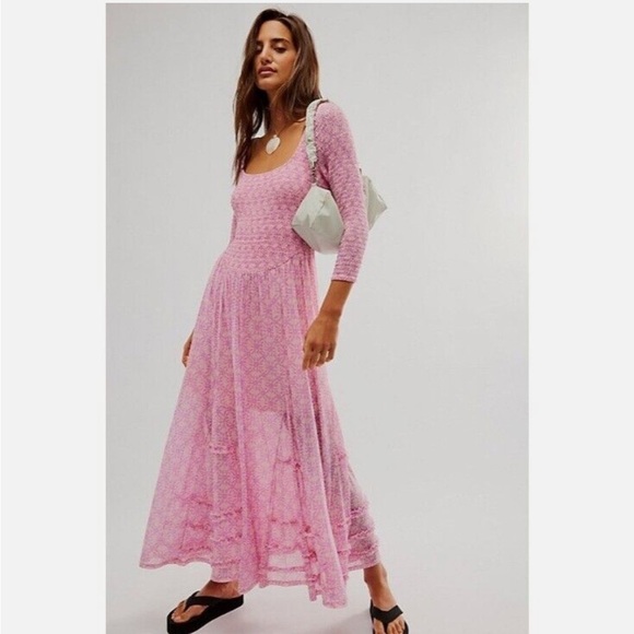 Free People It's Fate Floral Printed Smocked Midi Dress Lilac size XS - Picture 1 of 12